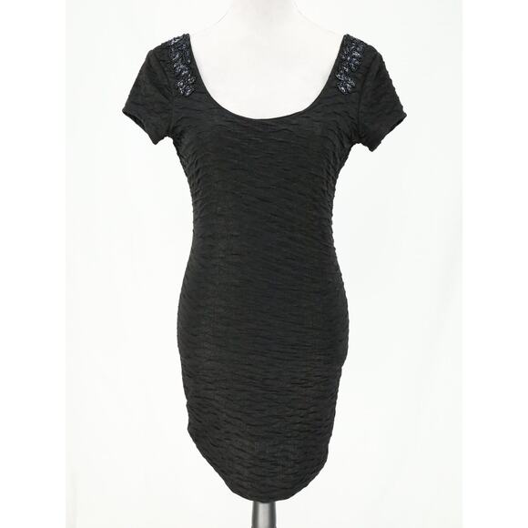 Free People Dress Womens Small Black Beaded Stretch Knit Open Back Fitted Lbd - Picture 12 of 15